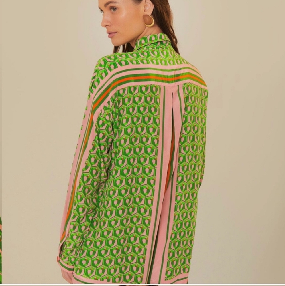 FARM Rio Pink and Green Geometric Button-Up Romper - Picture 3 of 7